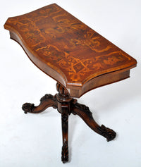 Antique Victorian Inlaid Walnut Game Table with Marquetry Top, Circa 1860