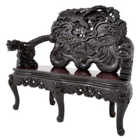 Antique Chinese Qing Dynasty Carved Rosewood Dragon Loveseat / Sofa / Bench, Circa 1890