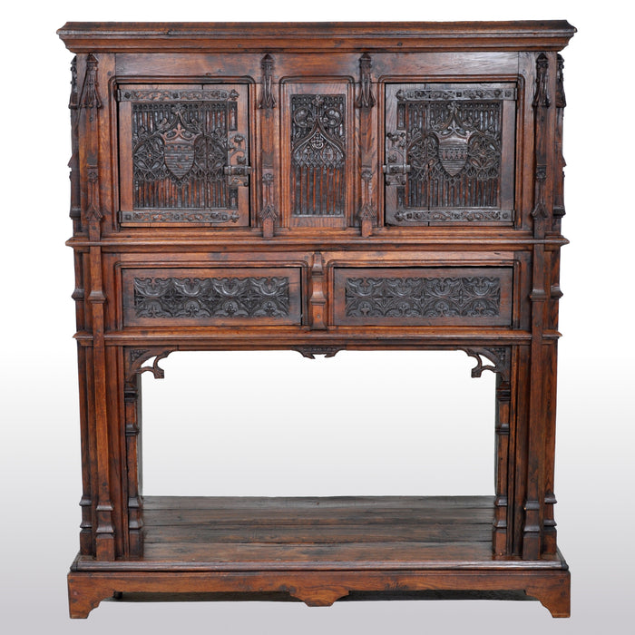 Antique French Gothic Oak Chalice Court / Cabinet / Sideboard, circa 1860
