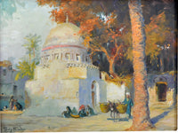 Antique Orientalist Painting of Cairo, Egypt by Anton 'Tony' Binder (1868-1944), Oil on Panel, circa 1895