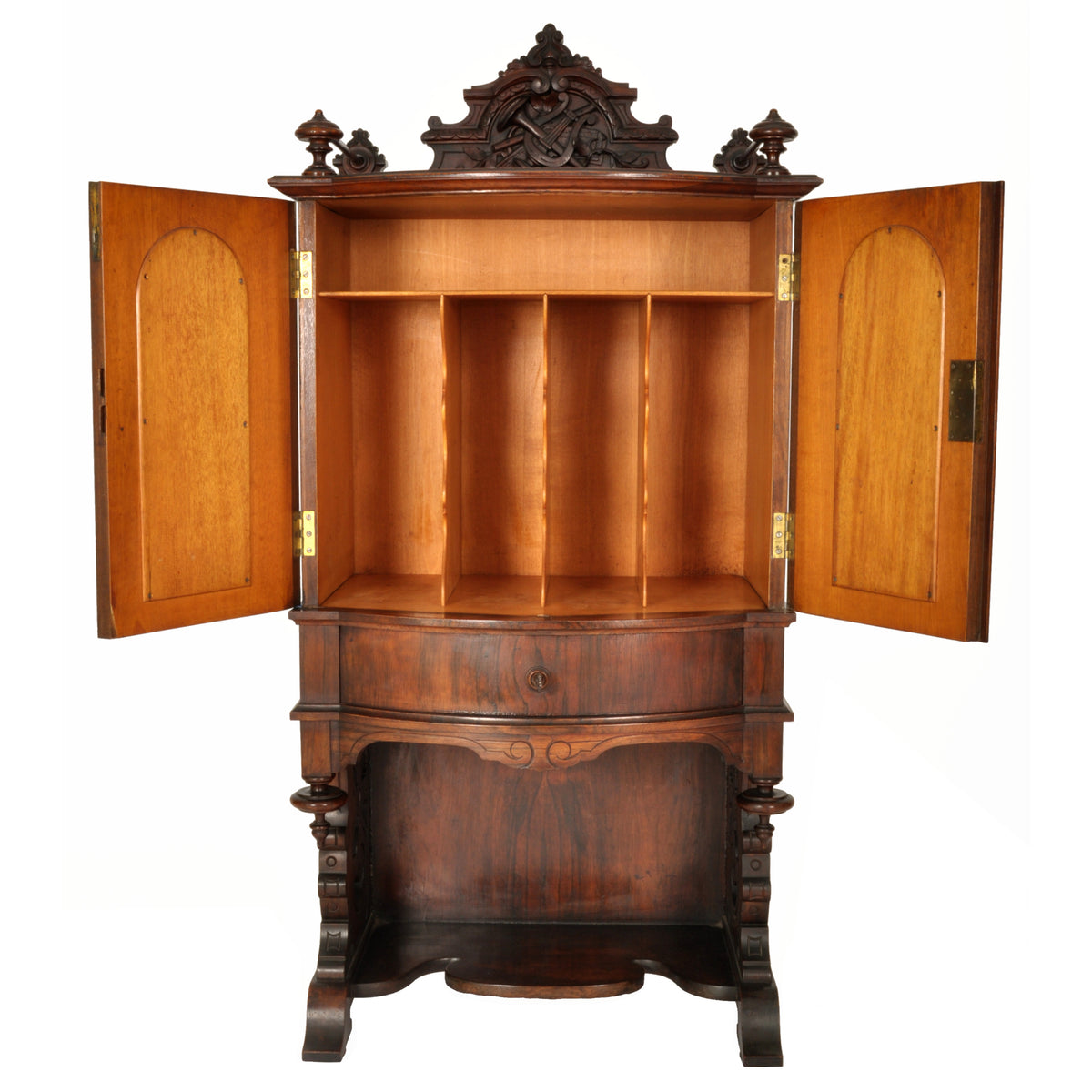 Antique American Renaissance Revival Carved Rosewood Music Cabinet, circa 1870