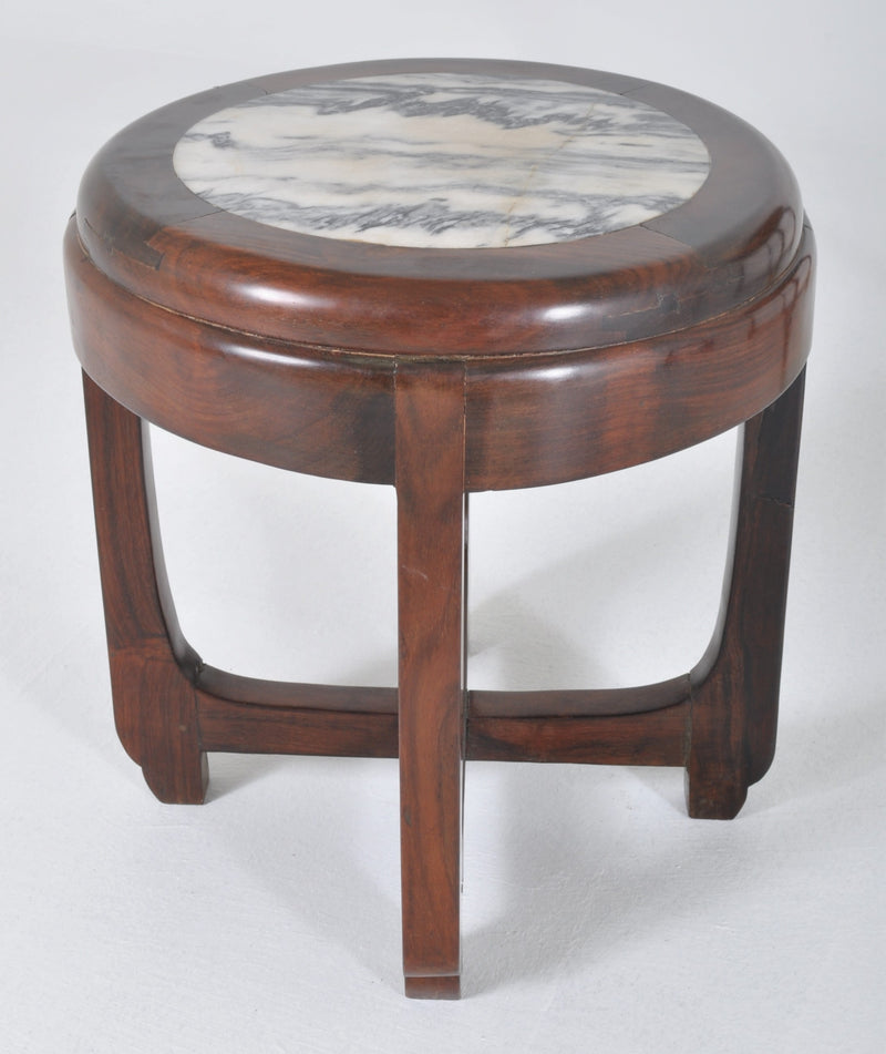 Antique Chinese Art Deco Rosewood & Marble Table Set, Circa 1925