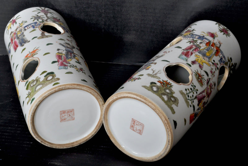 Pair of Qing Dynasty Antique Chinese Hat Vases, Circa 1880