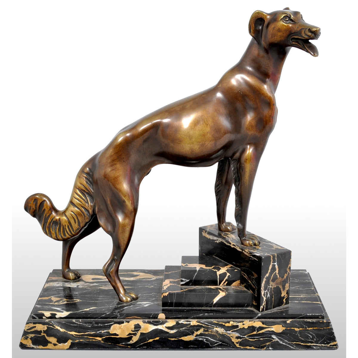 Antique Art Deco Bronze Russian Borzoi/Wolfhound/Dog by Louis-Albert Carvin (1875-1951)