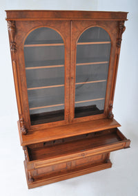 Fine Antique English Victorian Walnut Bureau/Desk/Bookcase, Circa 1860