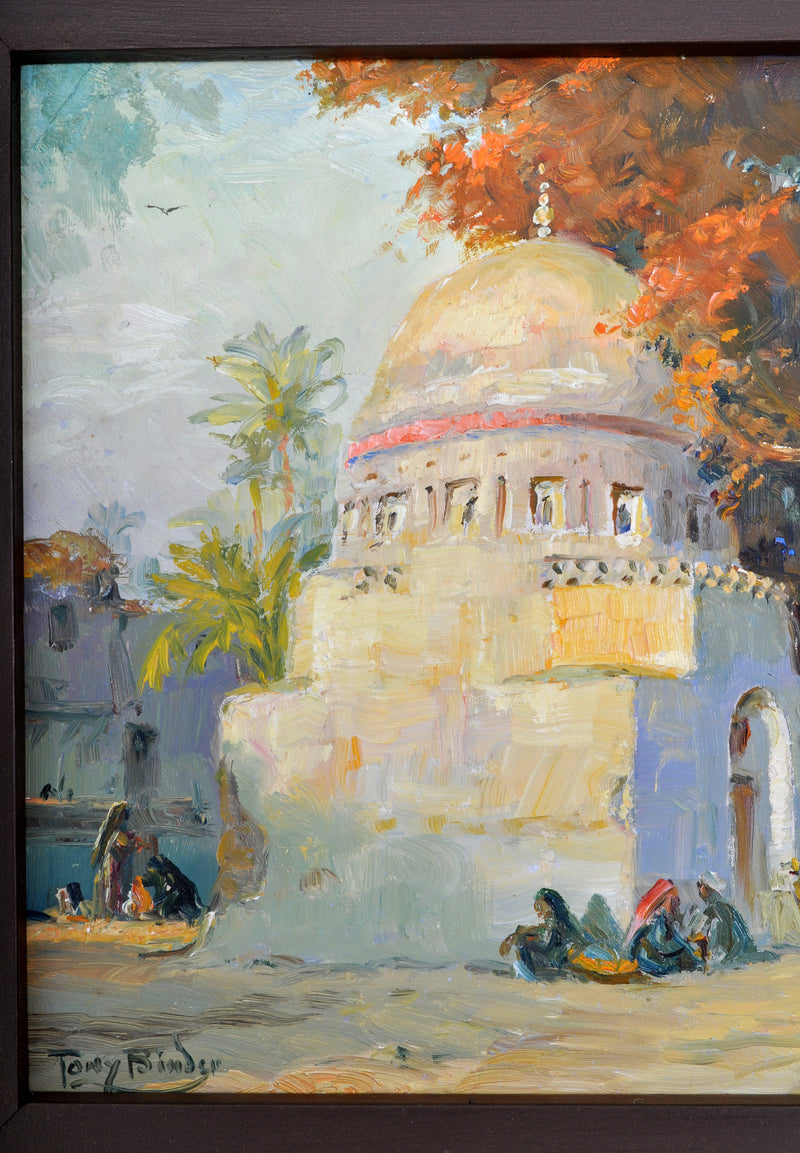 Antique Orientalist Painting of Cairo, Egypt by Anton 'Tony' Binder (1868-1944), Oil on Panel, circa 1895