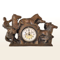 Antique American Novelty Rodeo Bronze Mantel Clock, circa 1900