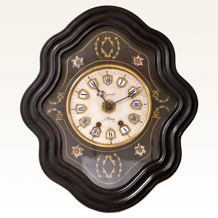 Antique French 8-Day Time and Strike Inlaid Wall Clock, by Eynard à Vitrey, Circa 1870