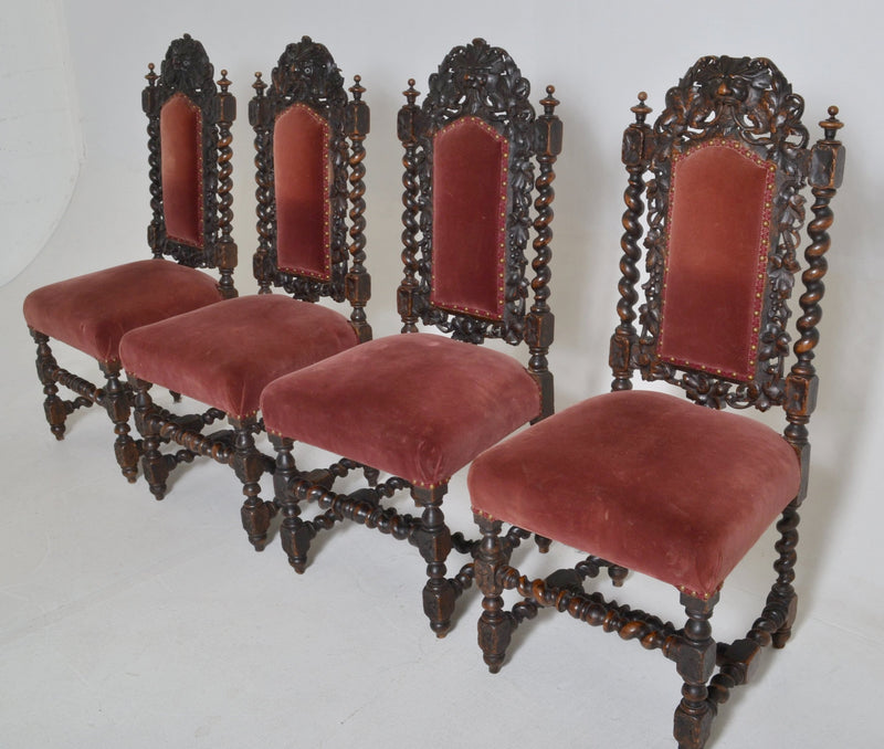 19th Century Carved French Walnut Hunt Chairs (Set of 4), Circa 1860