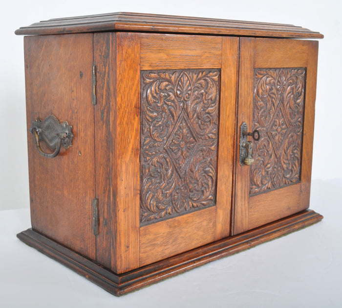 Antique Arts & Crafts Oak Crown Derby Humidor/Pipe/Tobacco Cabinet, Circa 1890