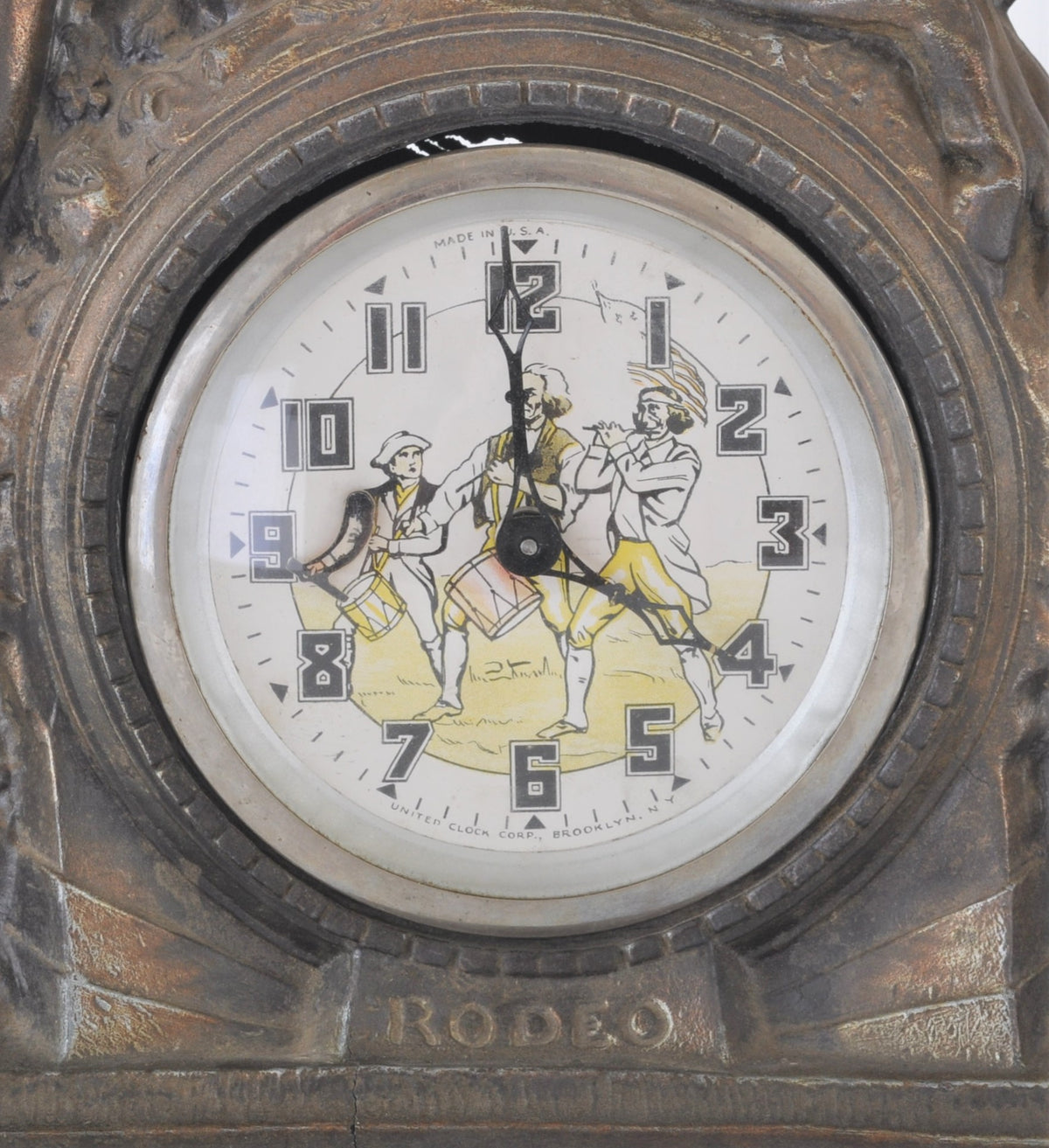Antique American Novelty Rodeo Bronze Mantel Clock, circa 1900