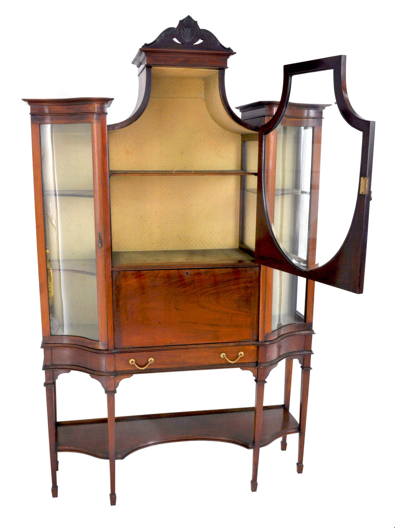Antique Edwardian Hepplewhite Revival Mahogany Secretary Desk/China Cabinet/Hutch, Circa 1890