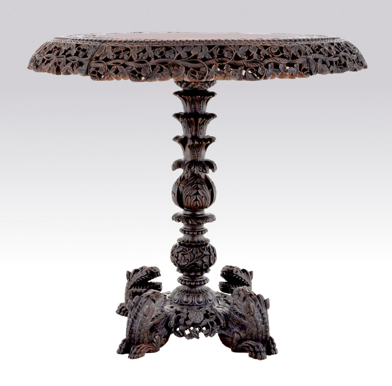 Antique 19th Century Anglo-Indian Carved Rosewood Tilt-Top Table, Circa 1870