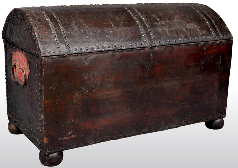 Antique Spanish Baroque Leather and Studded Wedding Trunk / Coffer, circa 1700