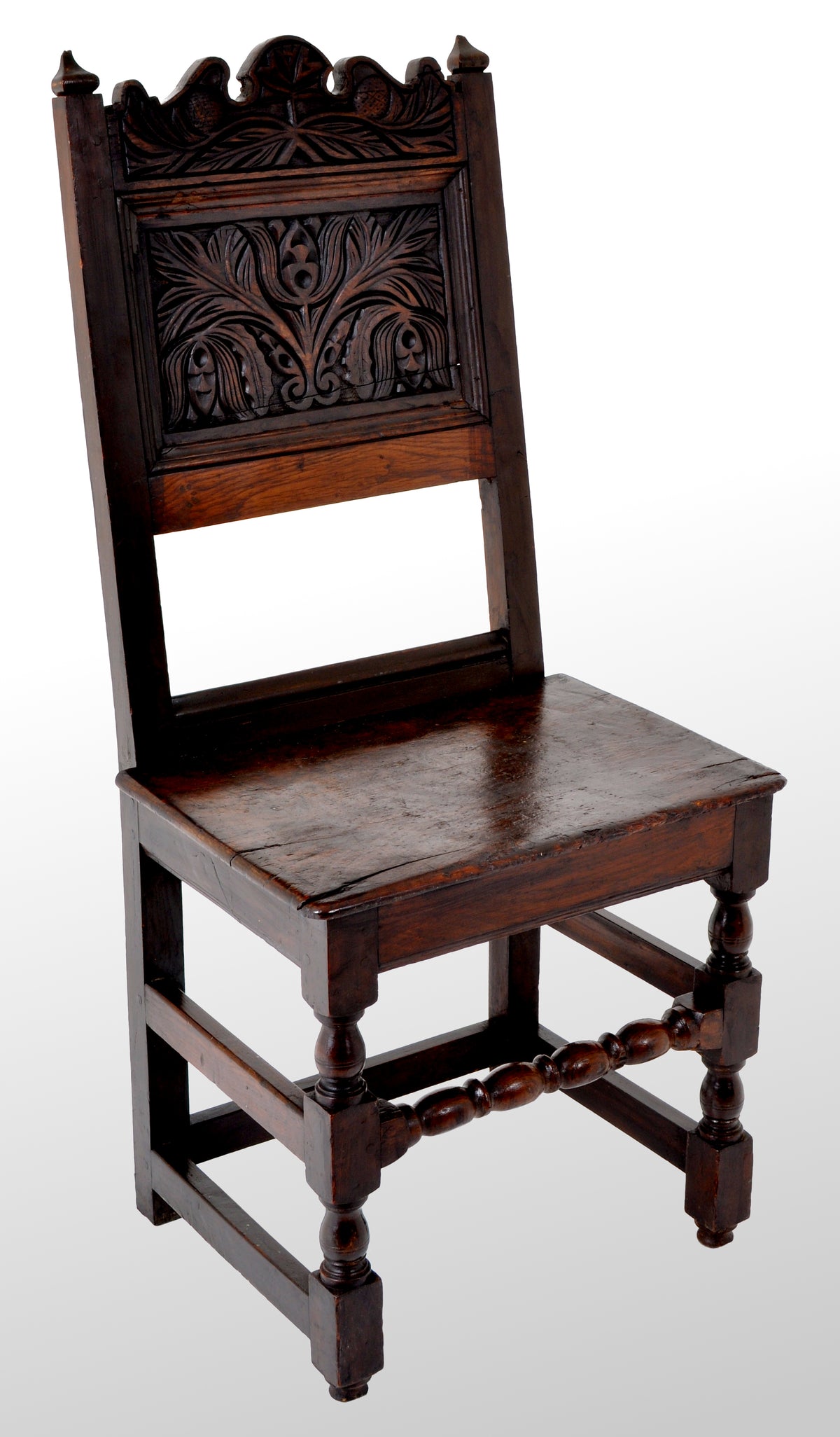 Antique 17th Century English Jacobean Carved Oak Joined Chair, circa 1640