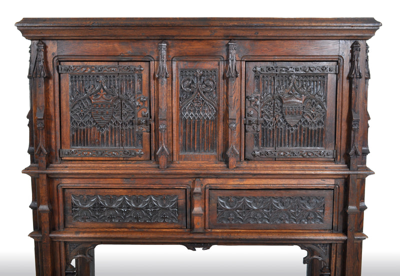 Antique French Gothic Oak Chalice Court / Cabinet / Sideboard, circa 1860