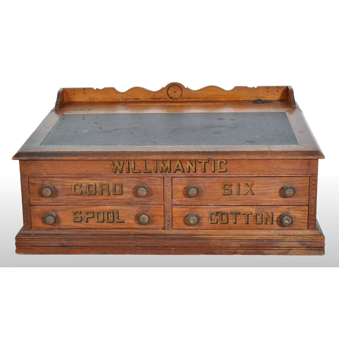 Antique American Oak Mercantile Country Store Desk Spool Cabinet, Willimantic, circa 1890