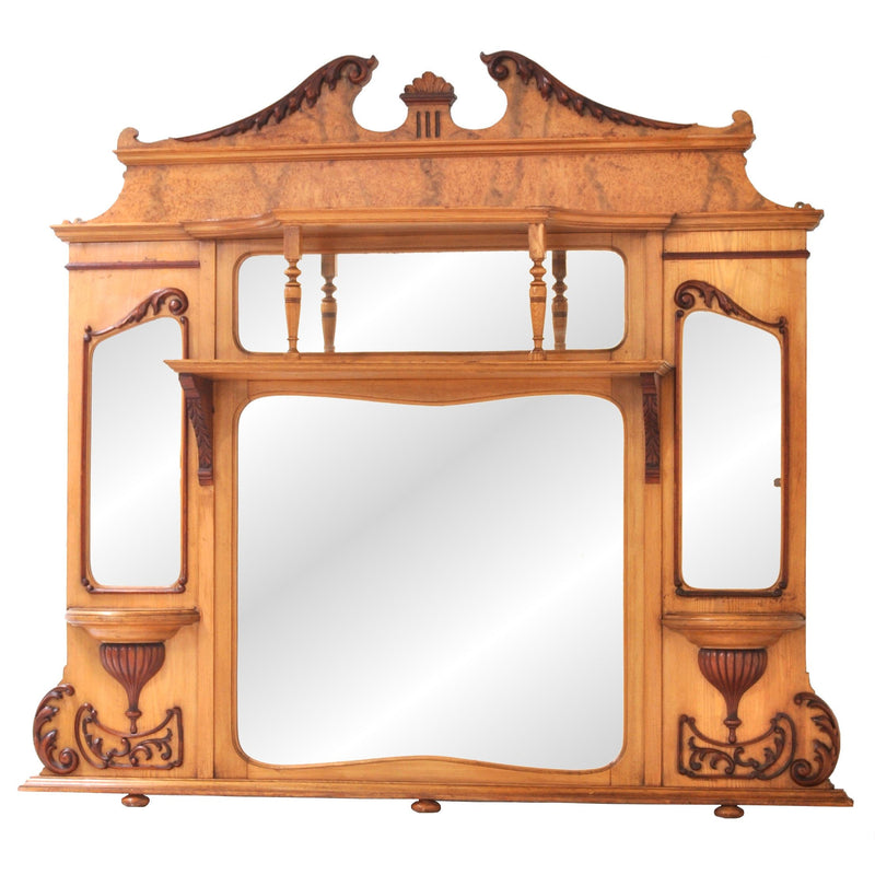 Antique American Neo-Classical Walnut & Ash Overmantel Mirror, circa 1870