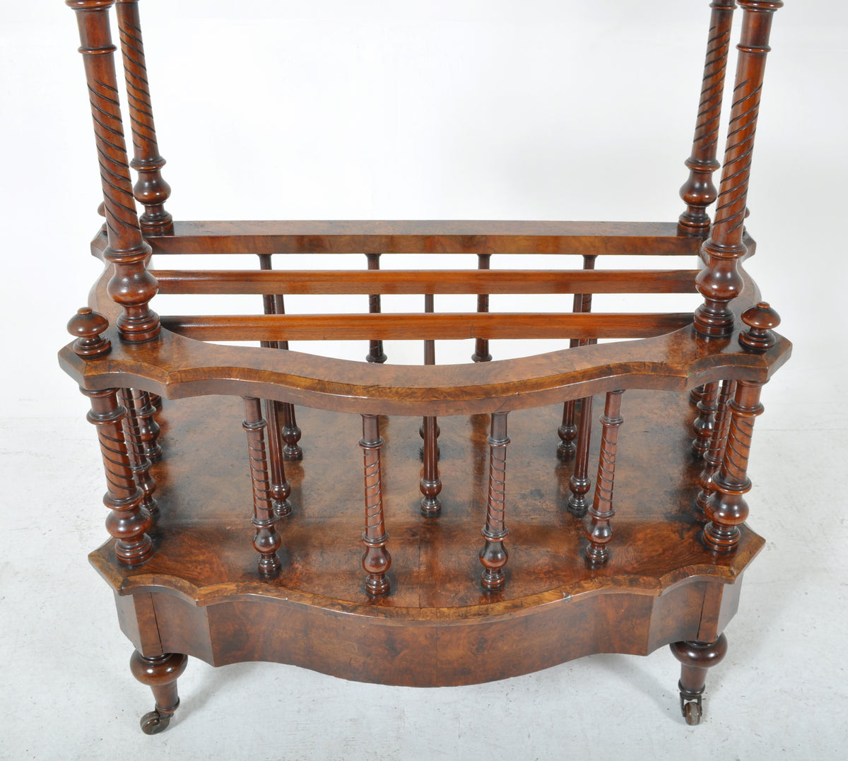 Antique English Burl Walnut Music Canterbury Whatnot, Circa 1870