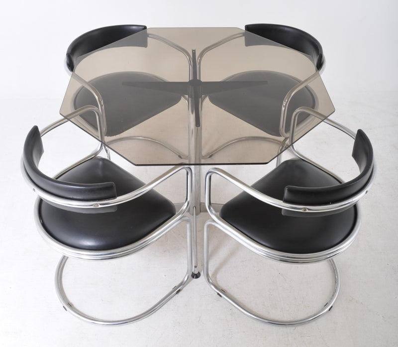 Mid-Century Modern Tubular Steel & Vinyl Dinette Set (4 Chairs & Table), 1960s