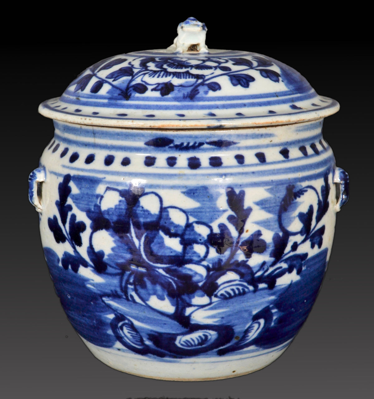 Antique Chinese Qing Dynasty Blue & White Lidded Bowl, Circa 1890