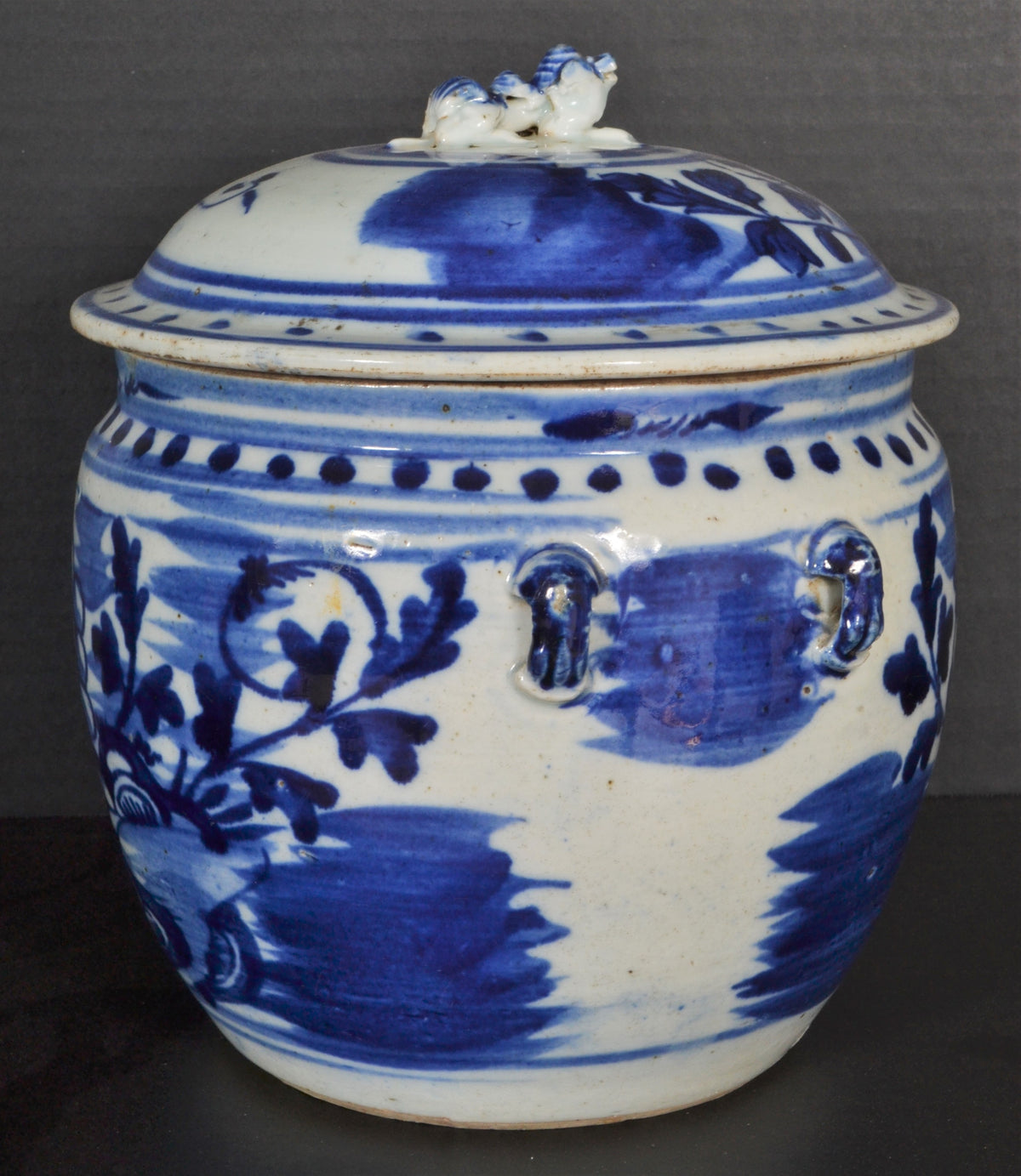 Antique Chinese Qing Dynasty Blue & White Lidded Bowl, Circa 1890