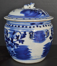 Antique Chinese Qing Dynasty Blue & White Lidded Bowl, Circa 1890