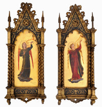 Pair of Antique 19th Century Italian Florentine Painted Gothic Renaissance Panels by Olga Ciardi, circa 1850