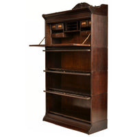 Antique Arts & Crafts Carved Oak Lawyer's / Barrister's Bookcase / Desk, Leaded Glass, circa 1900