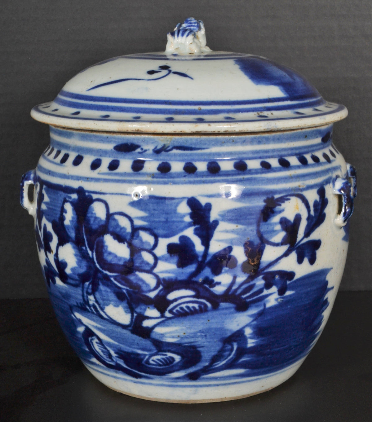 Antique Chinese Qing Dynasty Blue & White Lidded Bowl, Circa 1890