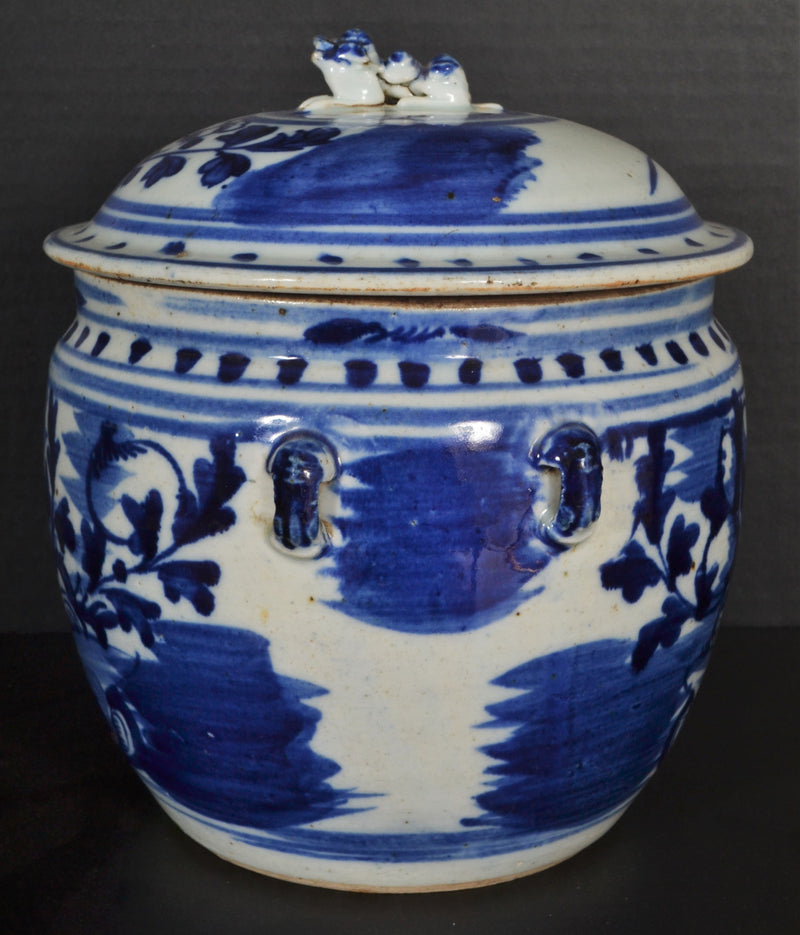 Antique Chinese Qing Dynasty Blue & White Lidded Bowl, Circa 1890