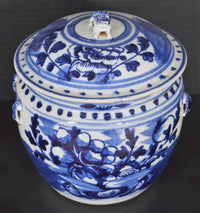 Antique Chinese Qing Dynasty Blue & White Lidded Bowl, Circa 1890