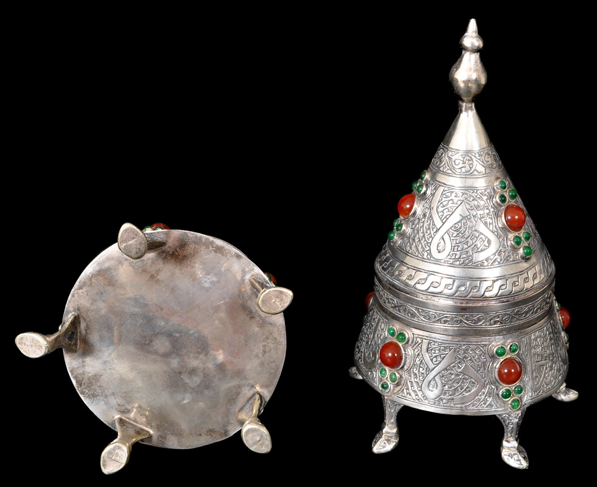 Pair of Antique Islamic Qajar Period Arabic Persian Silver and Carnelian Boxes, circa 1880