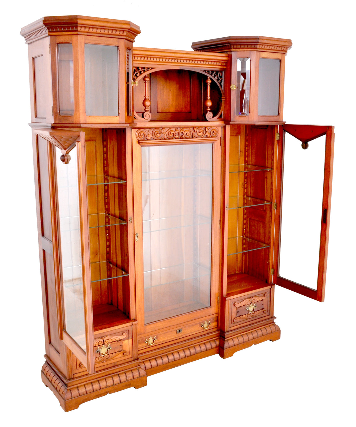 Antique American Eastlake Walnut Breakfront Bookcase / Hutch / Cabinet, Circa 1890