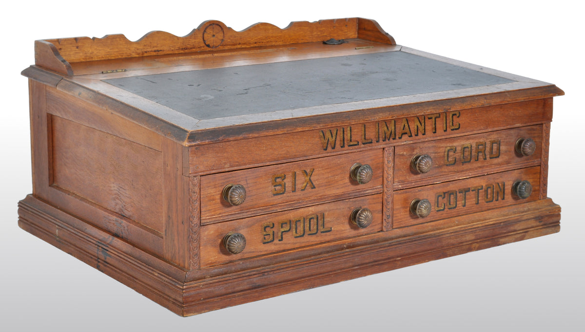 Antique American Oak Mercantile Country Store Desk Spool Cabinet, Willimantic, circa 1890