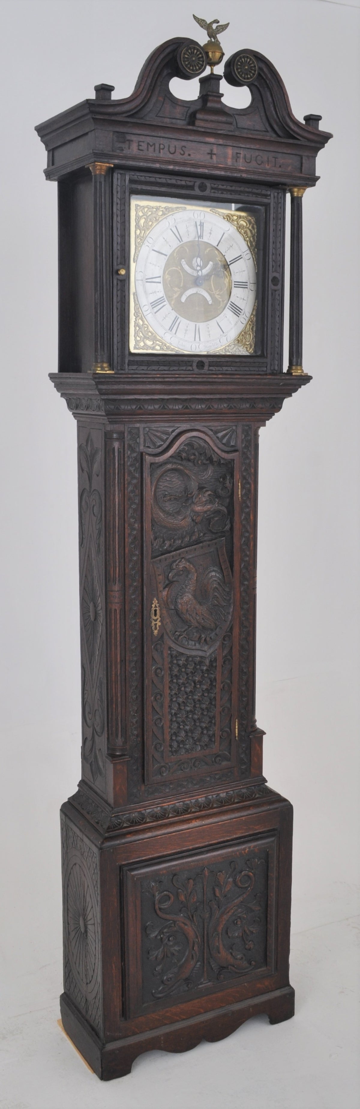 Antique English George III 30-Hour Carved Ebonized Oak Longcase/Grandfather Clock by John Stancliffe of Halifax (1706-1780), Circa 1760