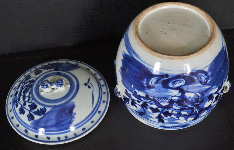 Antique Chinese Qing Dynasty Blue & White Lidded Bowl, Circa 1890