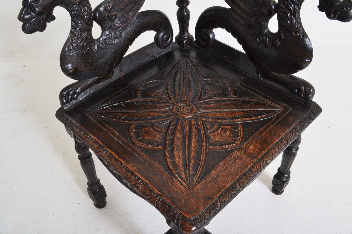 Antique Carved Italian Chair with Griffins, Circa 1880