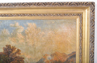 Antique 19th Century Swiss Oil on Canvas Landscape Scene, Circa 1850