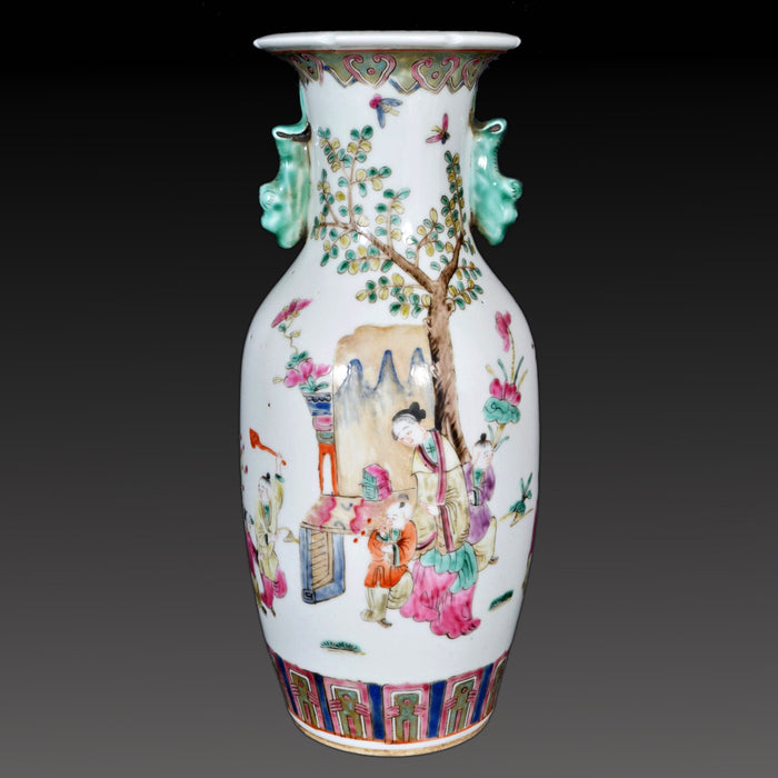 Antique Chinese Qing Dynasty Porcelain Famille Rose Vase, Circa 1880