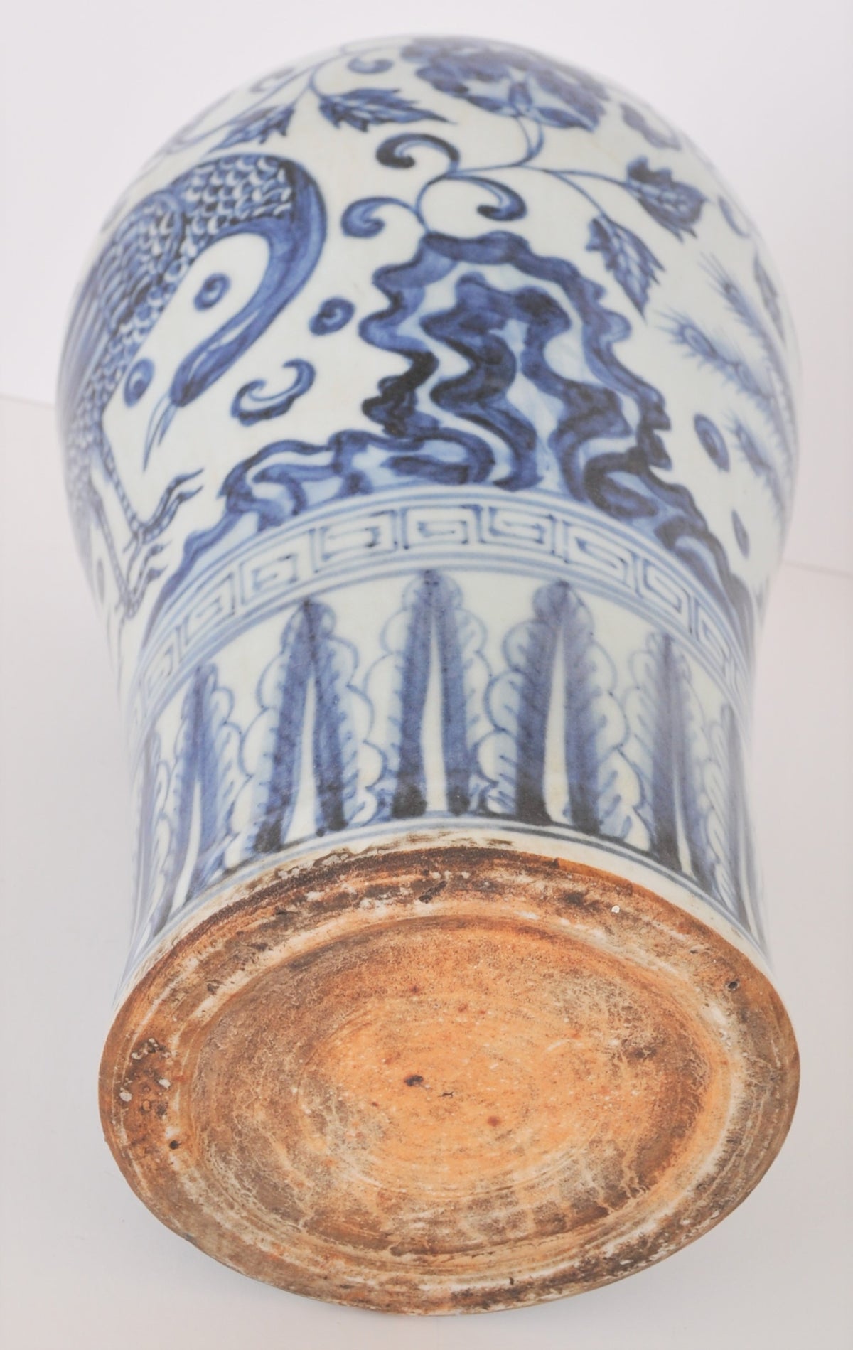 Antique Chinese Qing Dynasty Blue & White Porcelain Meiping Shaped Vase, Circa 1880