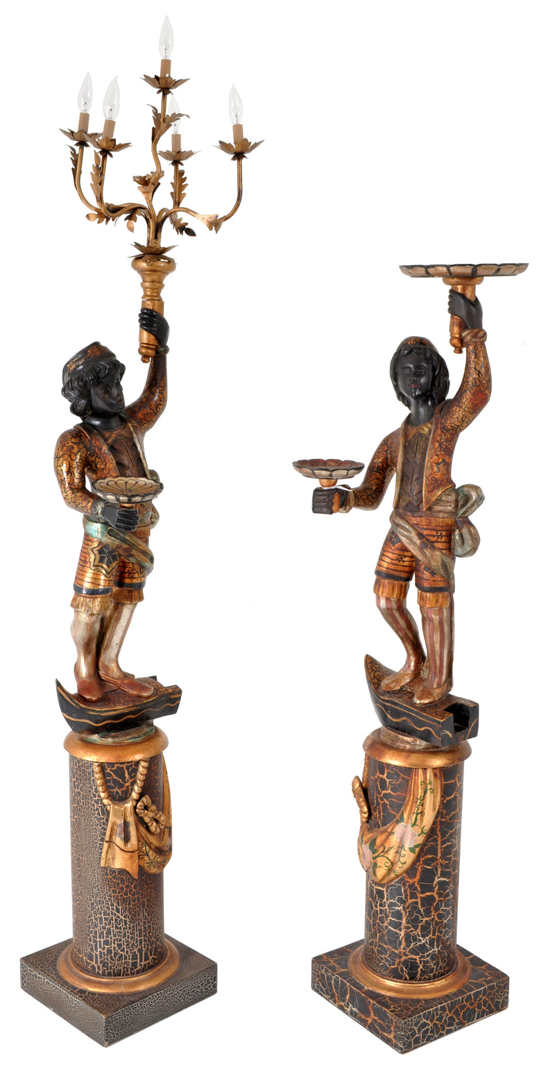 Pair of Antique Italian Venetian Blackamoors / Figures / Statues / Candelabra, circa 1920