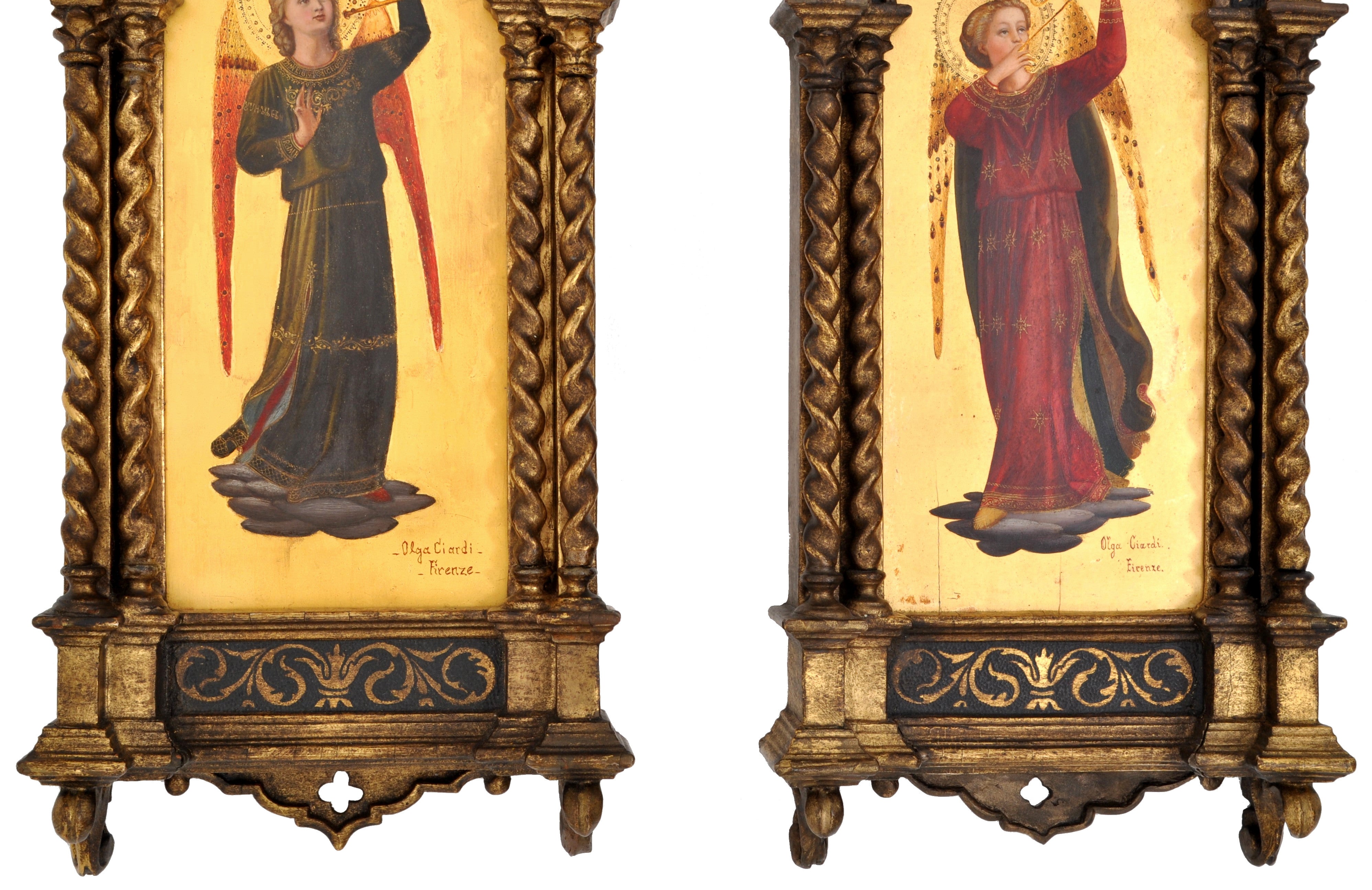 Pair of Antique 19th Century Italian Florentine Painted Gothic