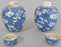 Pair of Antique 19th Century Kangxi Style Porcelain Lidded Ginger Jars, Circa 1850