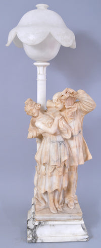 Monumental Antique Art Nouveau Italian Marble and Alabaster Statue Lamp, Circa 1900