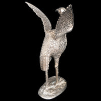 Antique Chinese Engraved Sterling Silver Bird / Heron Sculpture / Statue / Figure, circa 1920