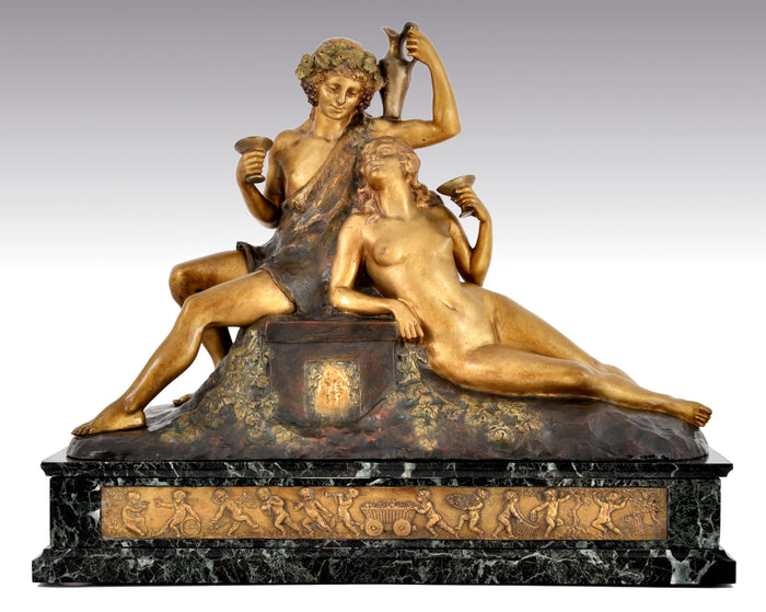 Antique French Art Deco Neo-Classical Bronze Figural Group, Joseph Descomps (1872-1948), Circa 1930