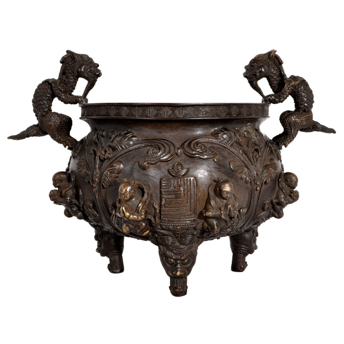 Antique Chinese Bronze Qing Dynasty Buddhistic Dragon Censer / Incense Burner, circa 1800