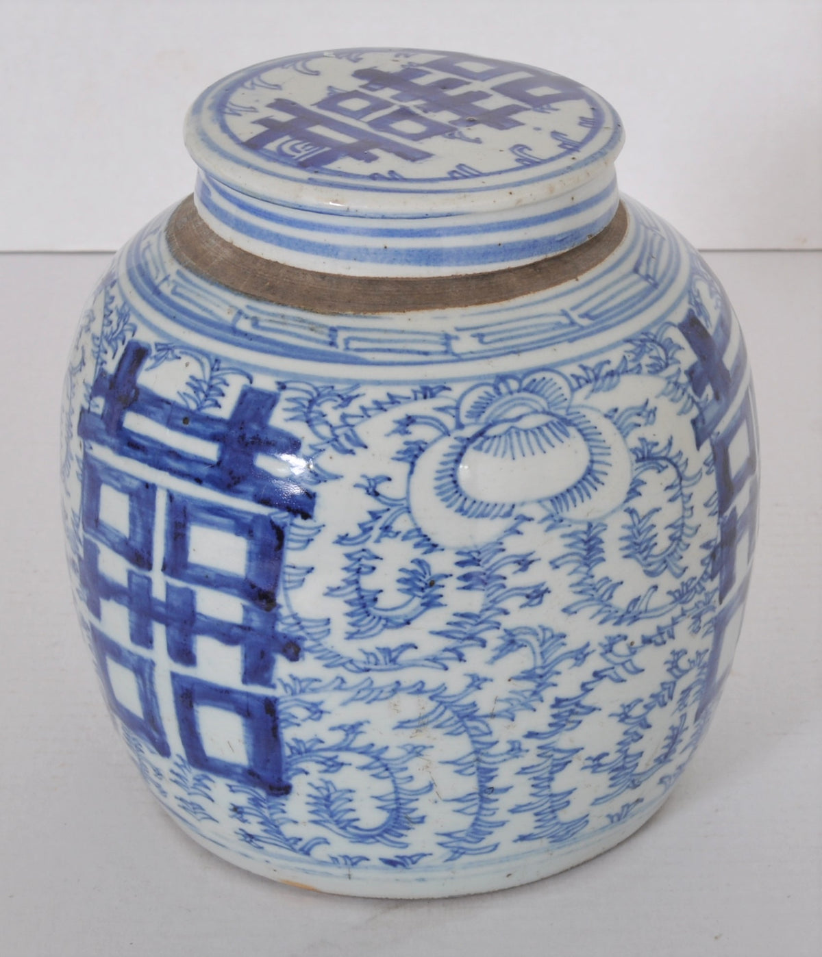Antique Chinese Qing Dynasty Blue & White Porcelain Ginger Jar with Double Happiness Symbol, Circa 1870