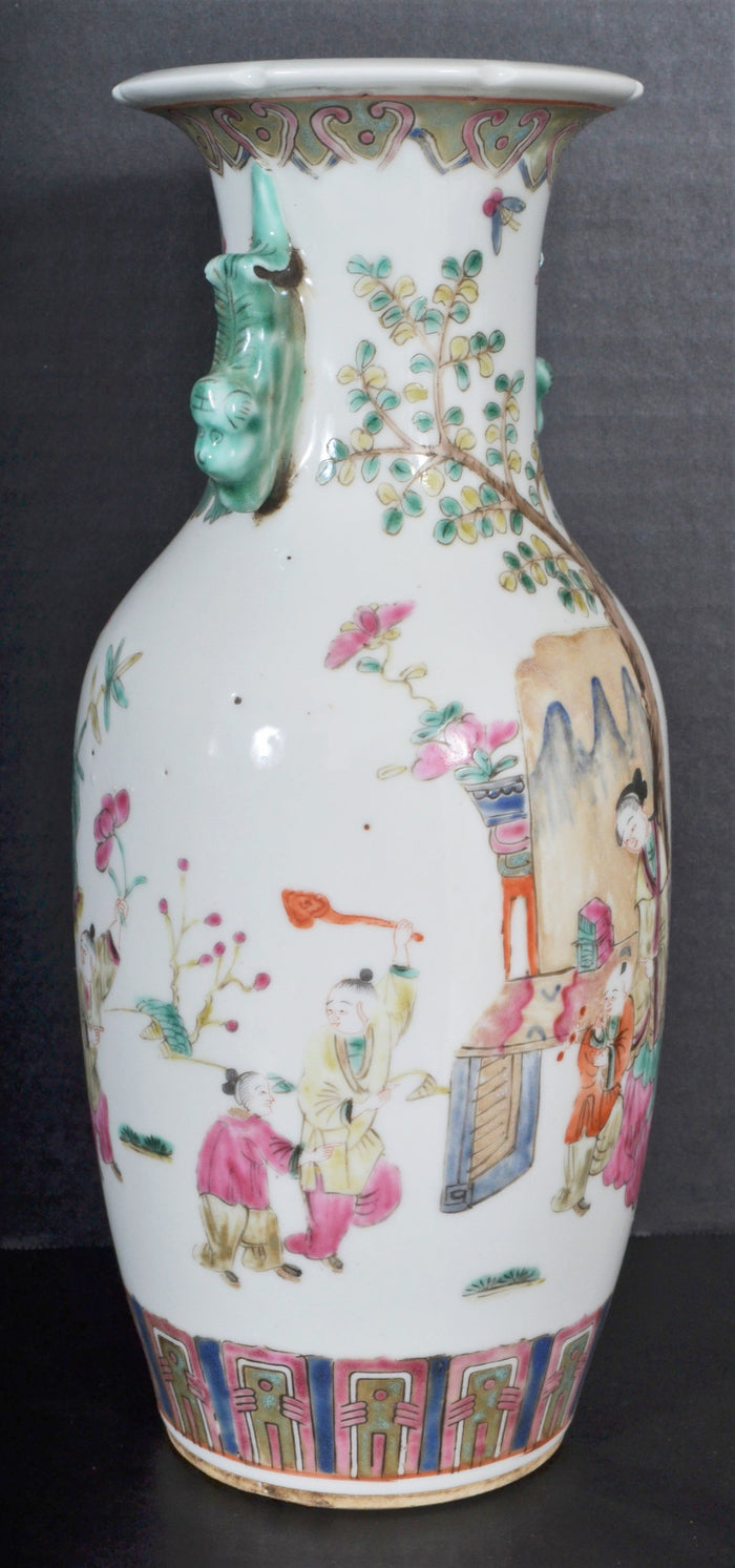 Antique Chinese Qing Dynasty Porcelain Famille Rose Vase, Circa 1880